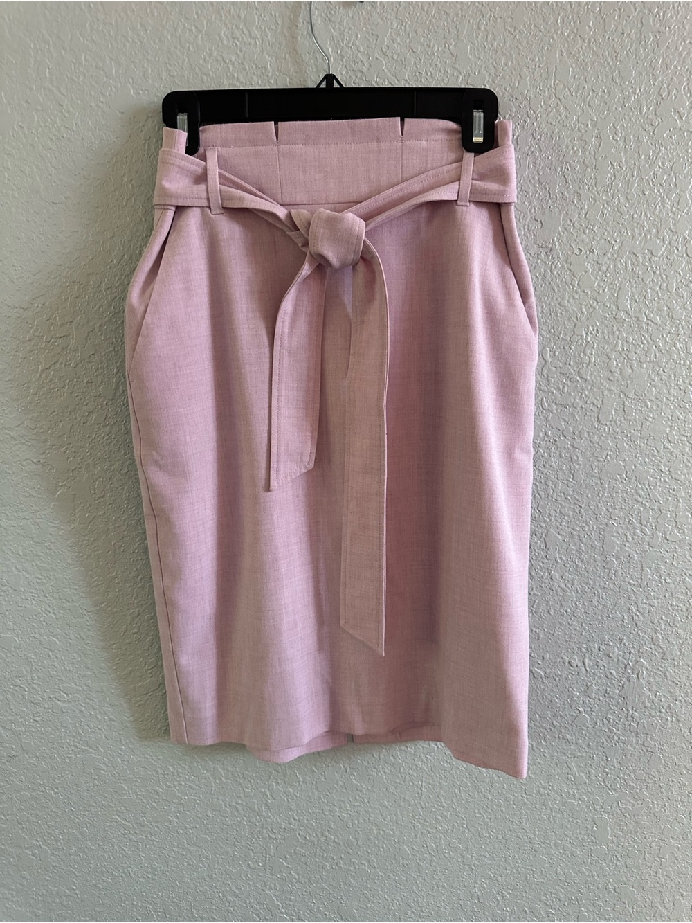Ann Taylor Blush Pink Tie Waist Pencil Skirt Size 00 Belted Midi Career - Picture 2 of 12